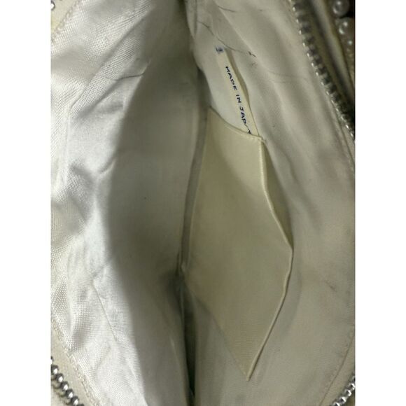 Antique Hand Beaded Pearl Evening Bag Cream Clutch w/Beaded Accents Zipper Close - Picture 8 of 11